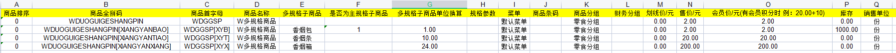 导入多规格商品时提示，多规格子商品,是否为主规格子商品,多规格子商品单位换算必须同时导入