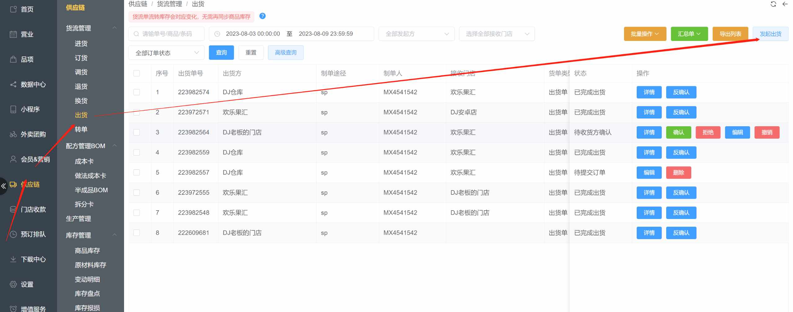 总店往分店怎么划拨库存，怎么统计成本，数量 - 步骤2